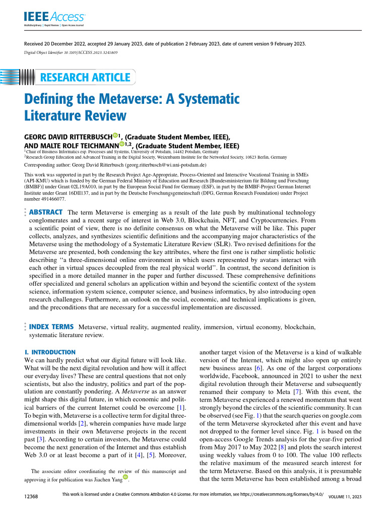 Defining The Metaverse A Systematic Literature Review | PDF