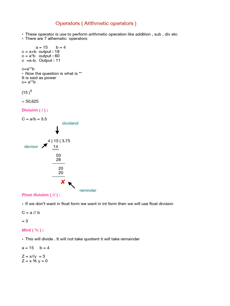 Operators+ (+Arithematic+Operator) | PDF