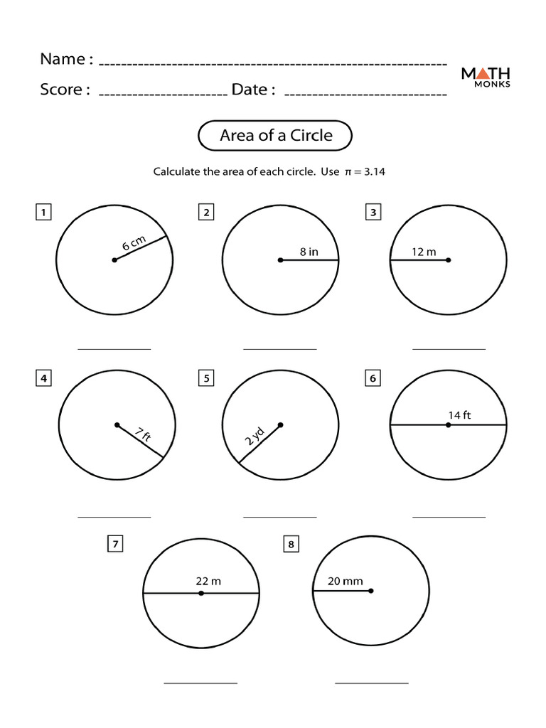 Finding The Area of A Circle Worksheet | PDF