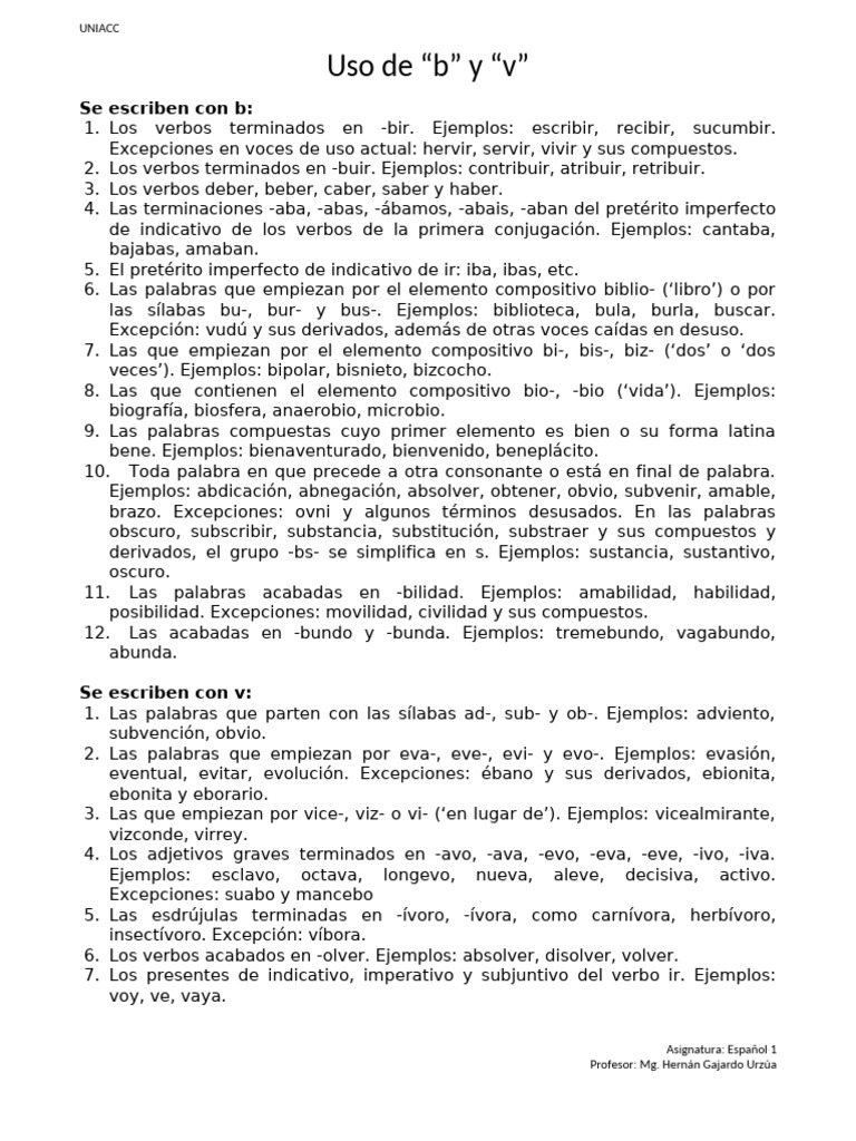 Reglas de Uso B y V | PDF