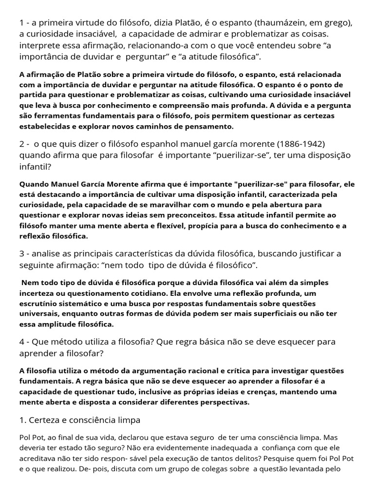 1 - A Primeira Virtude Do Filósofo, Dizia Platão, É o Espanto ...