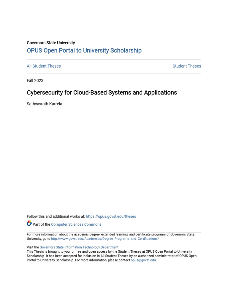 Cybersecurity For Cloud-Based Systems and Applications | PDF