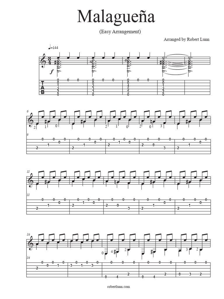 Malaguena Easy Arrangement - Score | PDF | Western Calligraphy | Collation
