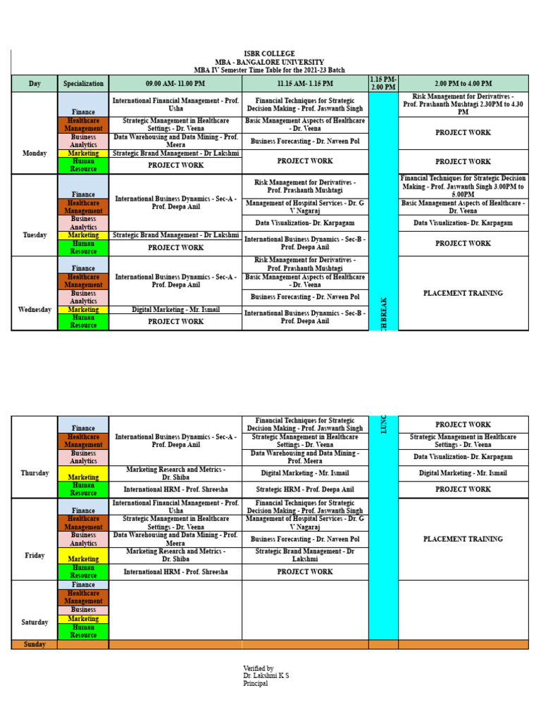 4923 MBA Timetable Batch 21-23 | PDF