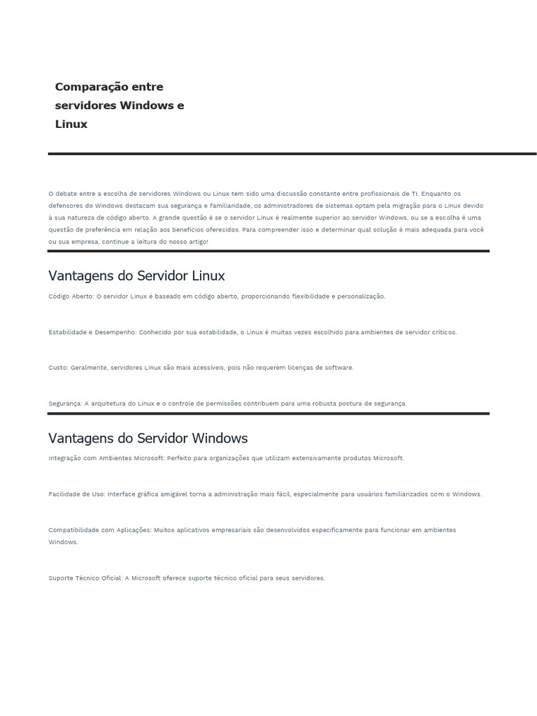 Comparação Entre Linux e Windows | PDF
