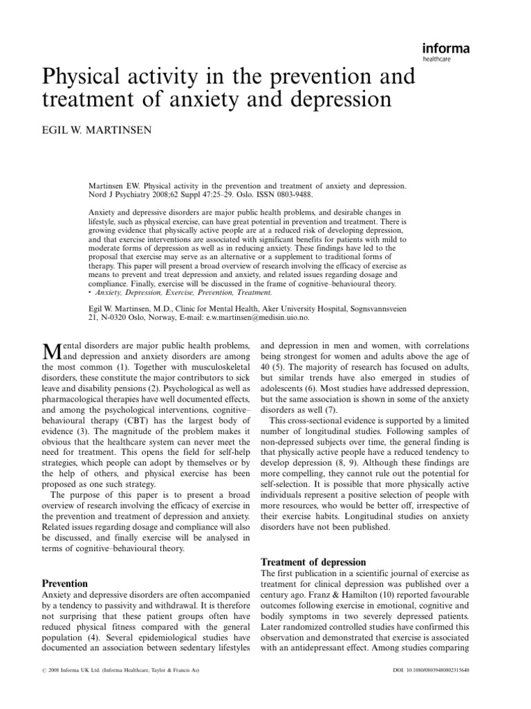 Actividad Física En La Prevención Y Tratamiento De La Ansiedad Y La