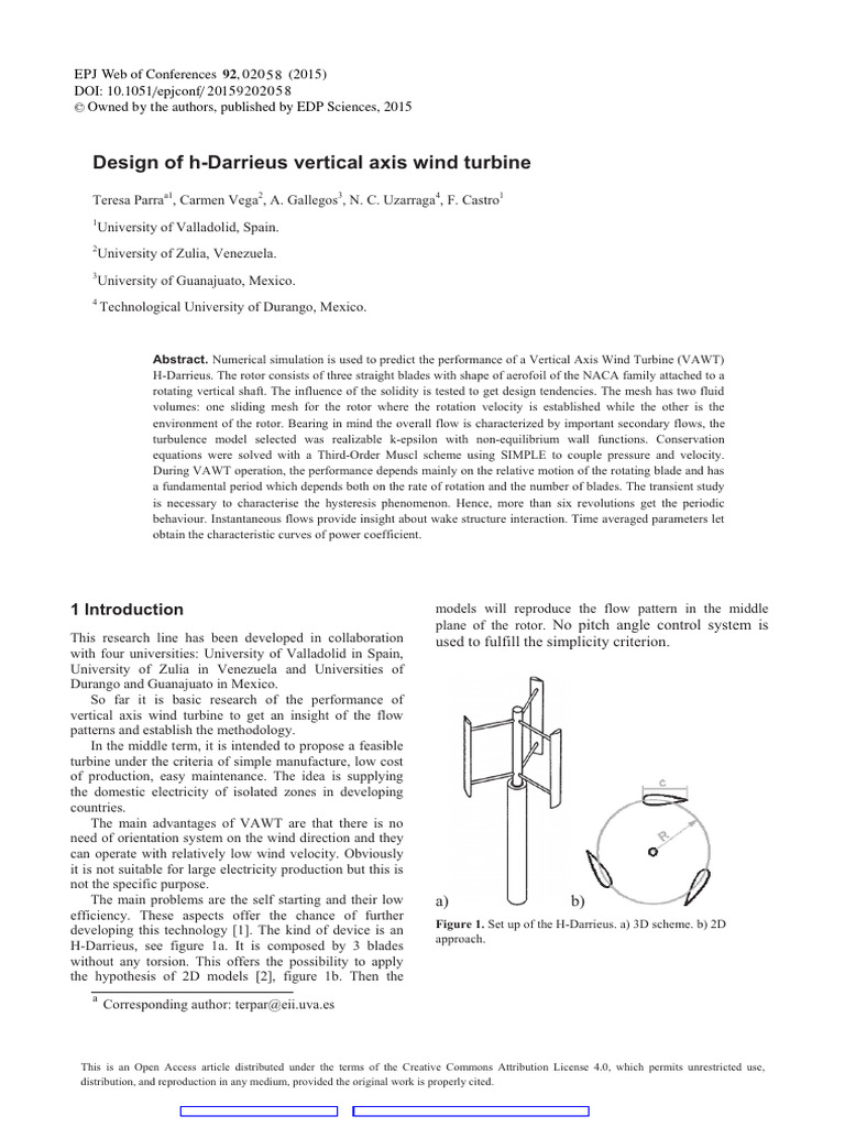 Design of H-Darrieus Vertical Axis Wind Turbine | PDF