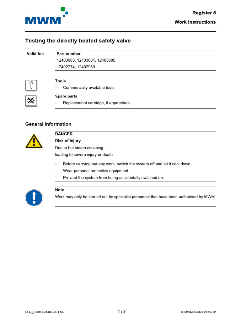 Safety Valve Testing Instructions | PDF