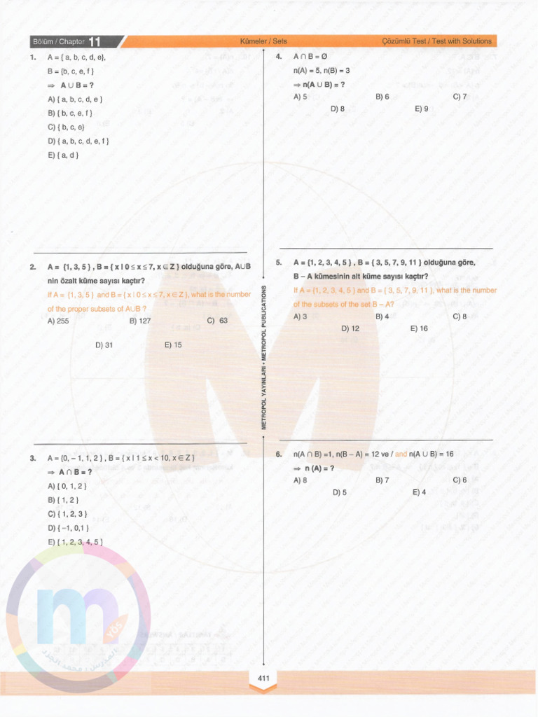 423 - Ch. 11 Math 1 Sets exercisesMATEMATİK - 01-7 | PDF