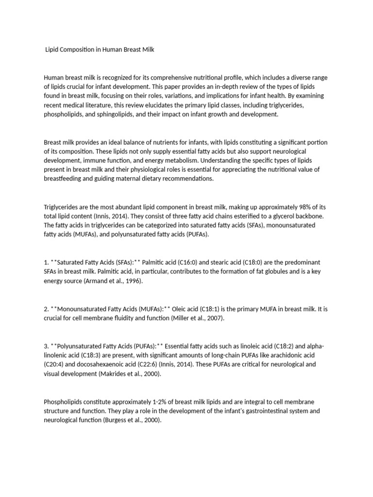 Lipid Composition in Human Breast Milk | PDF | Lipid | Breast Milk