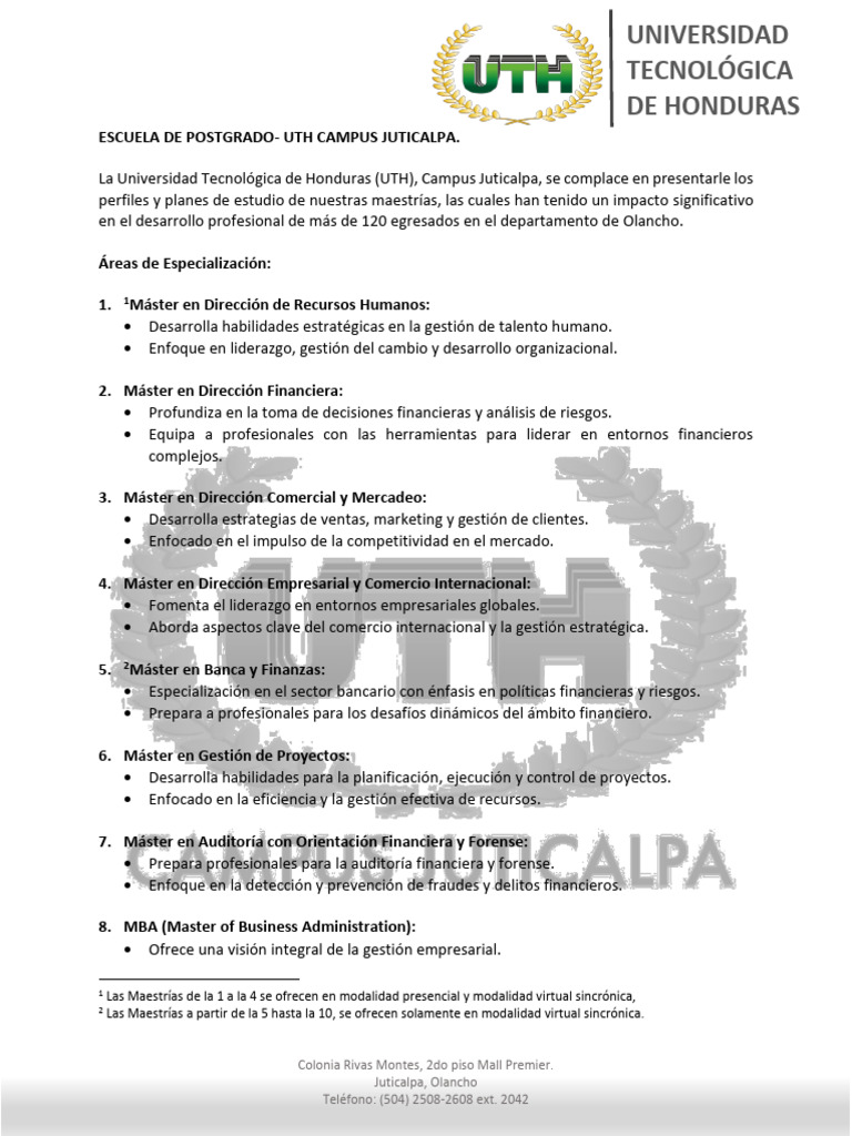 Informaciã - N General Programa de Maestrã - As Uth 2024 | PDF