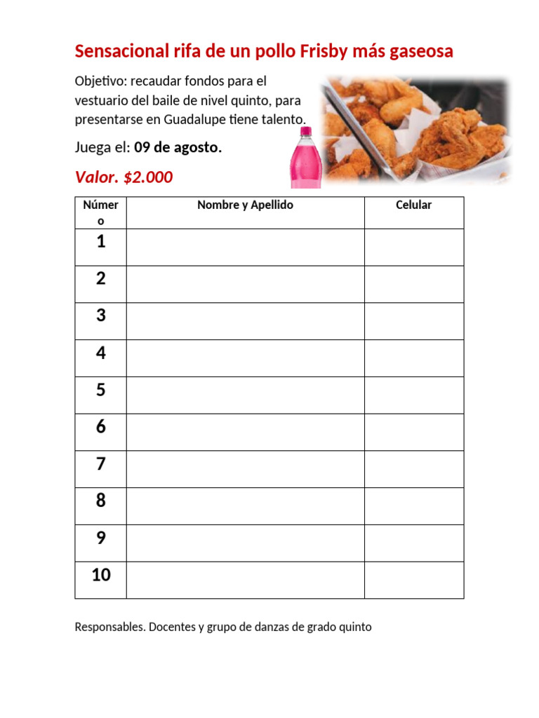 Rifa de Pollo Frisby y Gaseosa | PDF