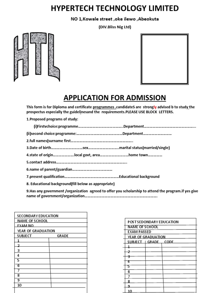 Admission Application for Diploma Programs | PDF