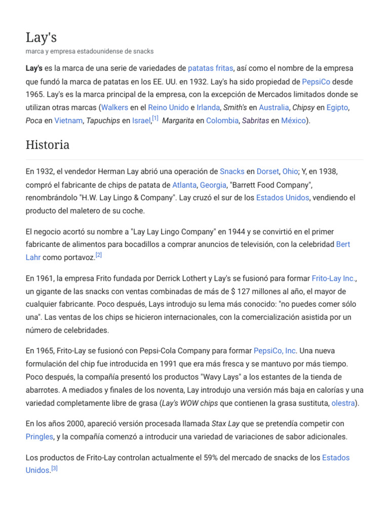 Lay's - Wikipedia, La Enciclopedia Libre | PDF