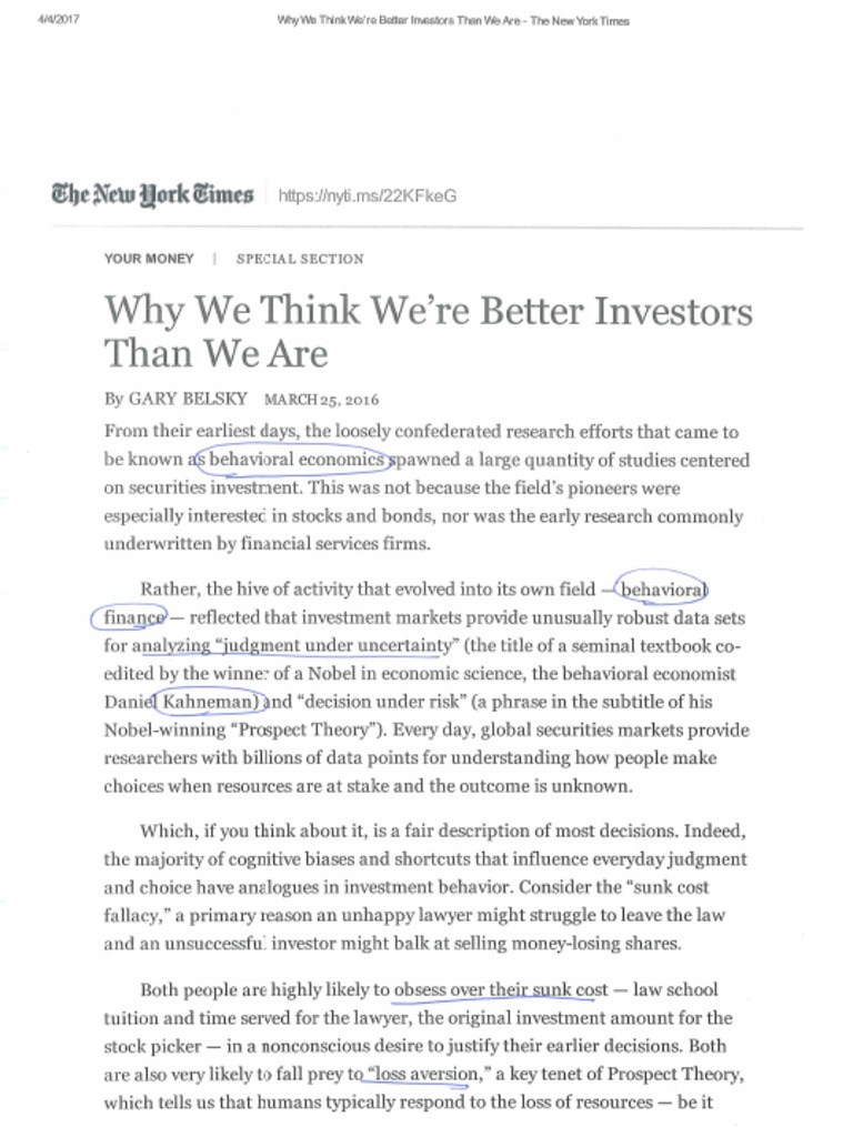 NYTimes Why We Think We Are Better Investors Than We Are | PDF