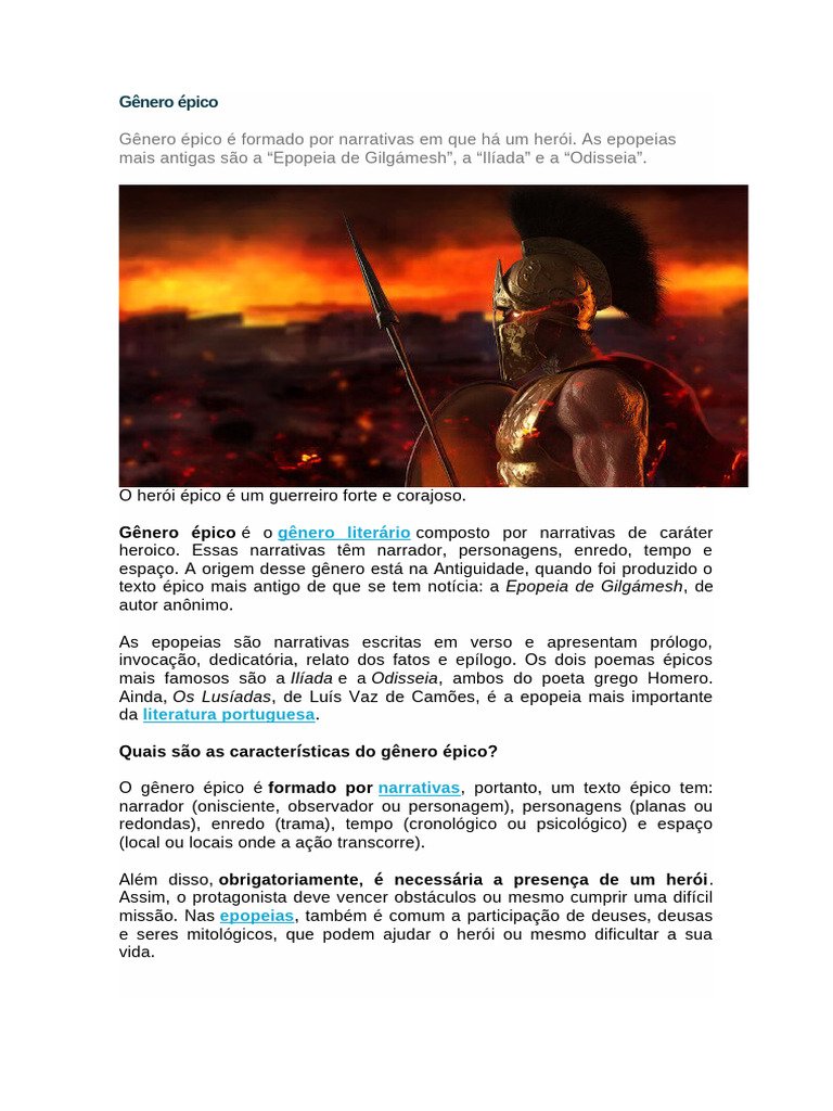 Resumo Sobre o Gênero Épico | PDF | Poesia épica | Ilíada