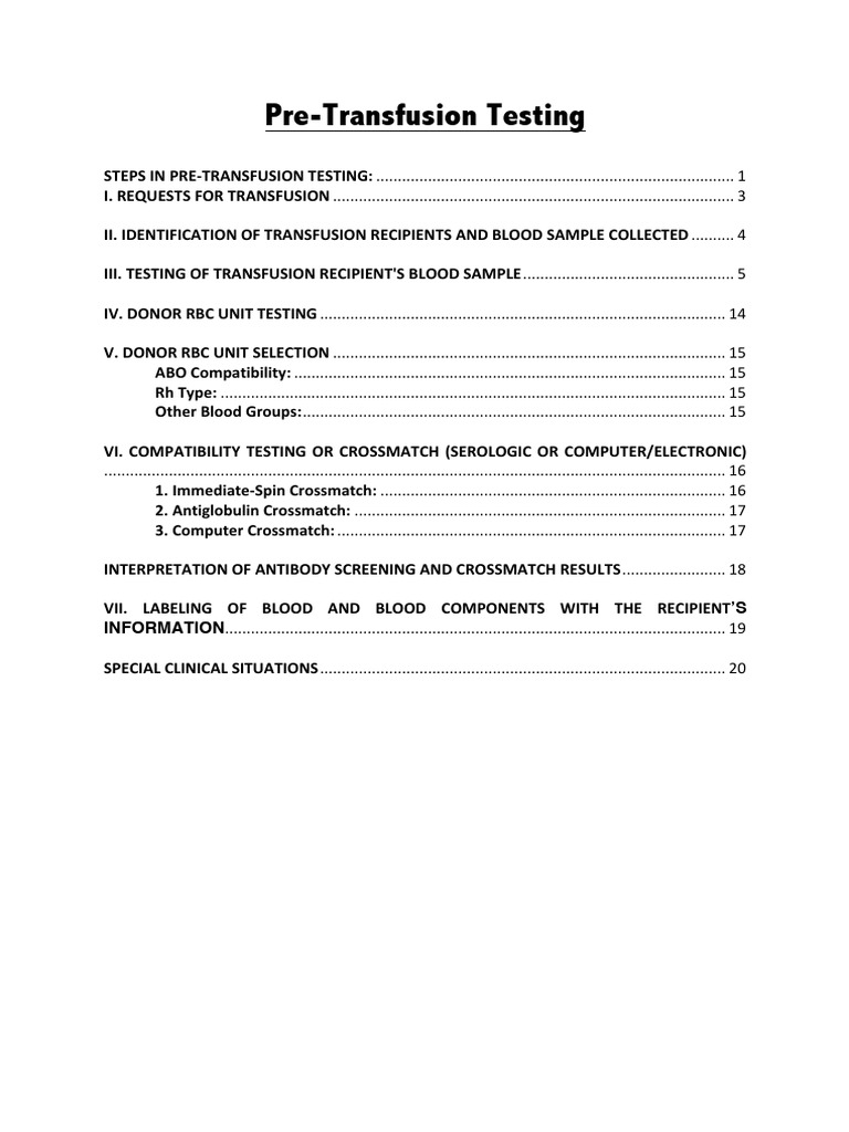Pre Transfusion Testing Pdf