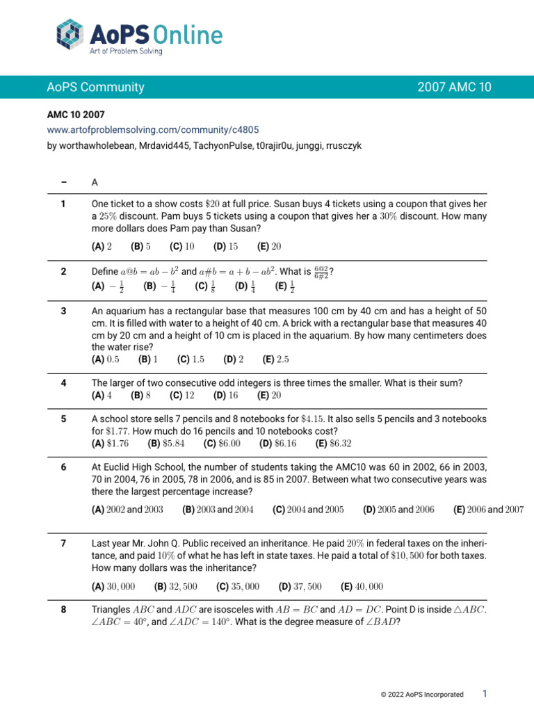 Amc 10 2007 Pdf
