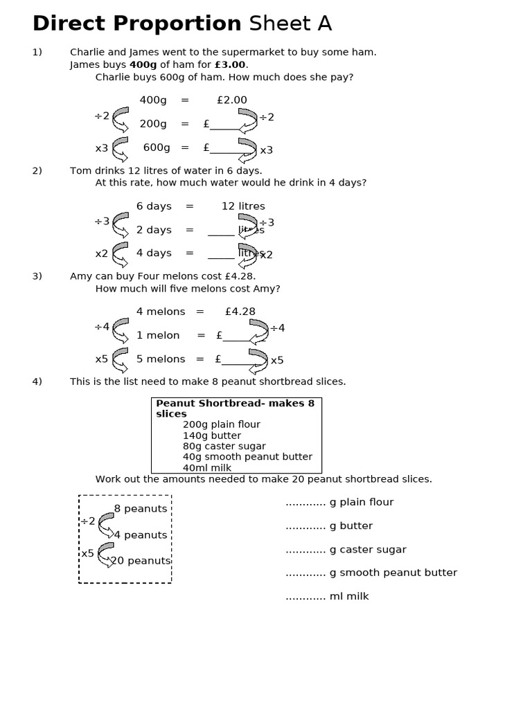 Direct proportion sheets pdf