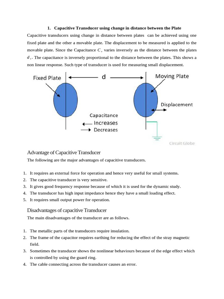 Capacitive Transducer Using Change in Distance Between The Plate | PDF