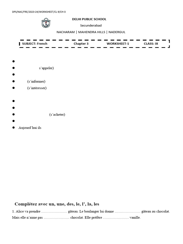 Lecon 3 - Worksheet 1 | PDF