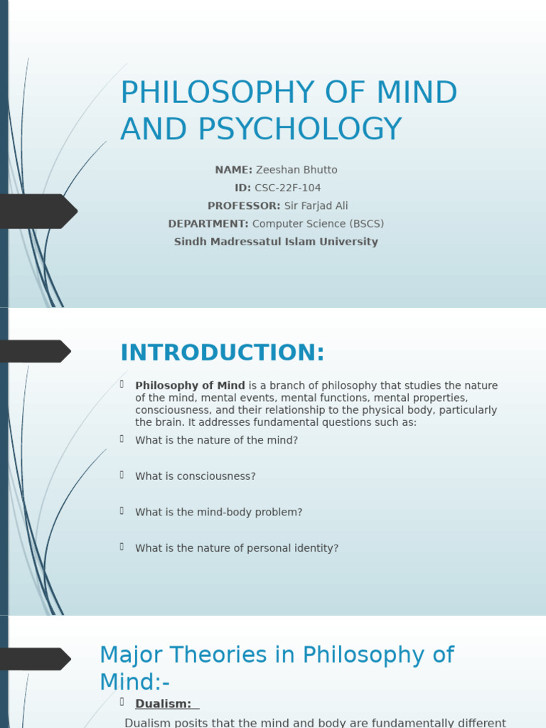 Philosophy of Mind and Psychology | PDF