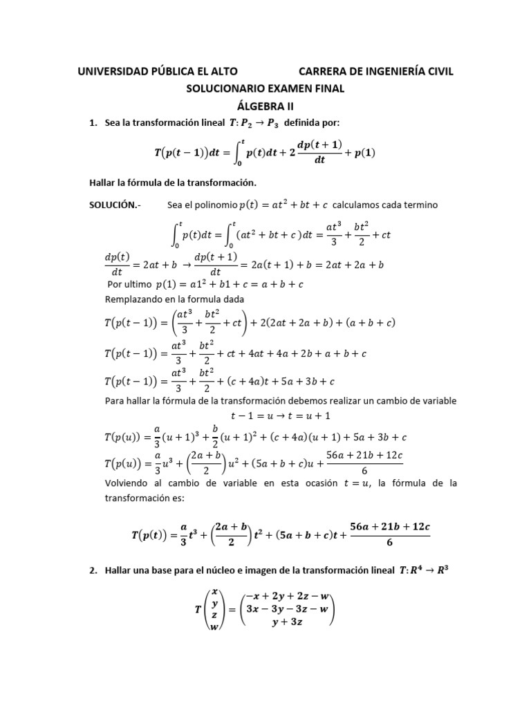 Sol Ex Final Algebra Ii | PDF
