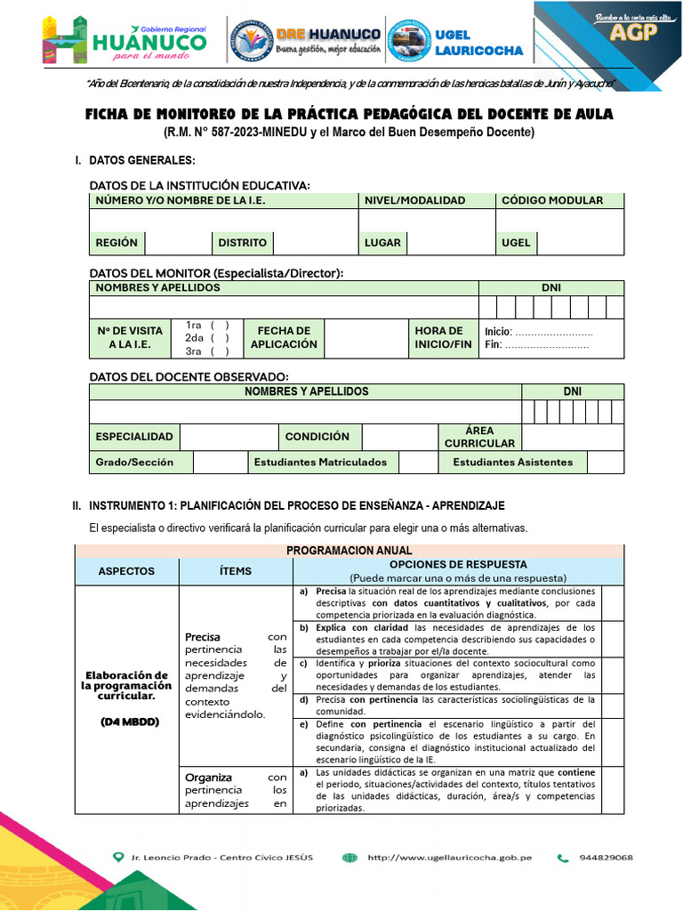 Ficha de Monitoreo Al Docente 2024 - SIMON | PDF