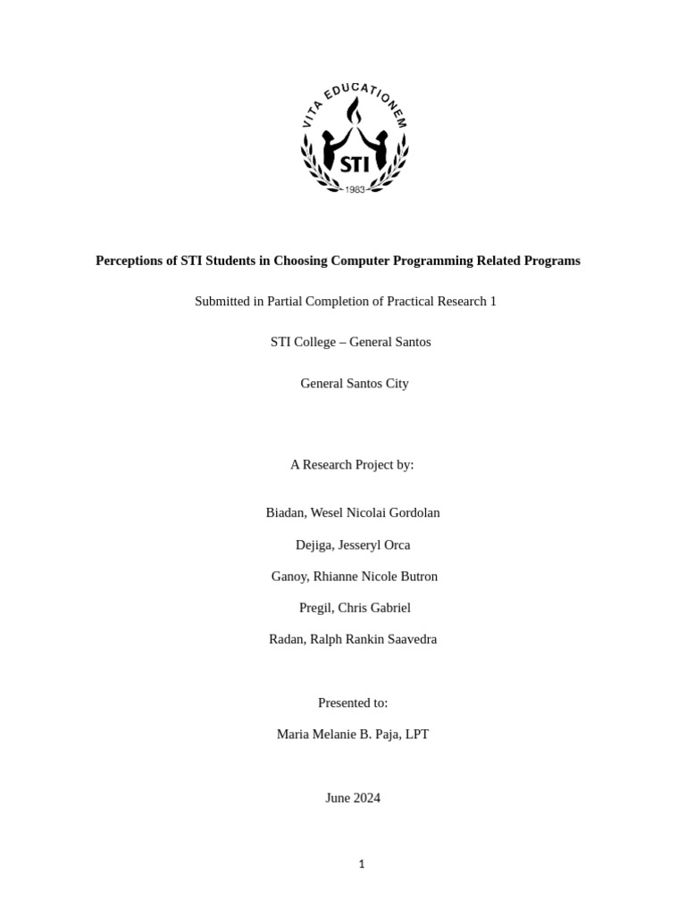Perception of STI Studentsin Choosing Computer Programming Related ...