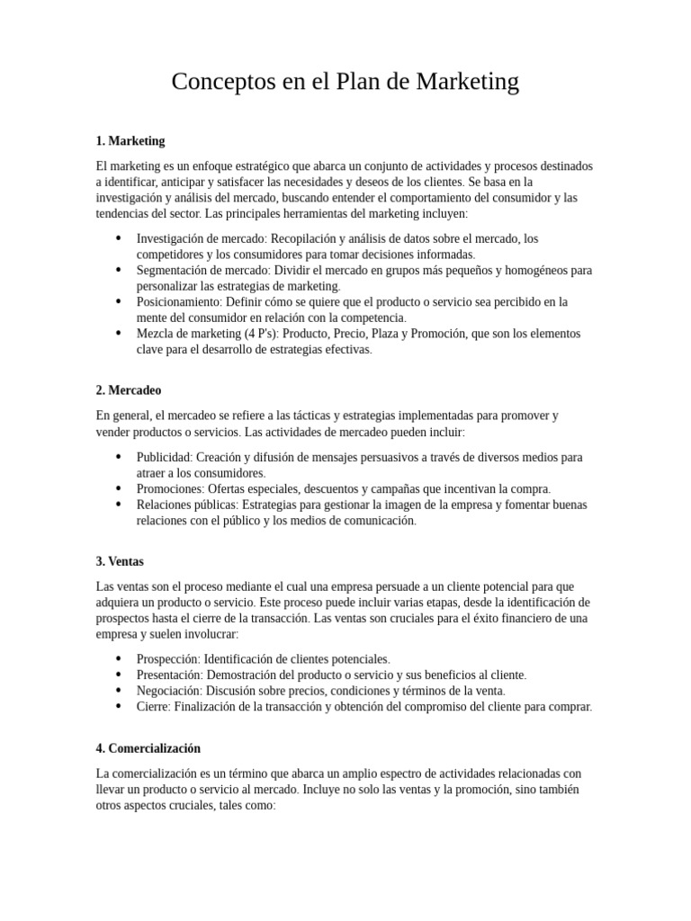 Conceptos en El Plan de Marketing | PDF