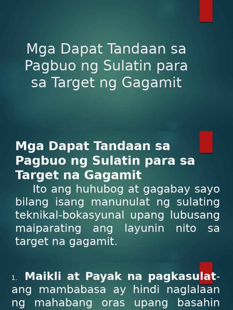 Mga Dapat Tandaan Sa Pagbuo NG Sulatin para | PDF
