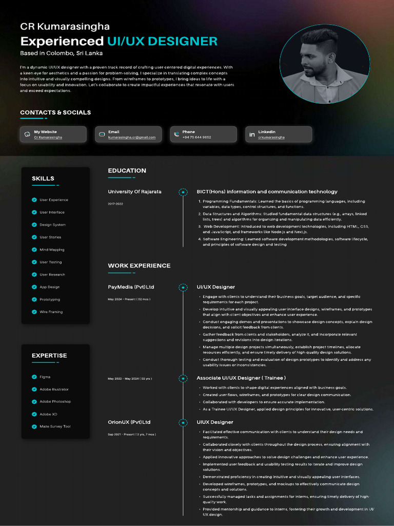 UIUX Designer (CR Kumarasingha) Resume | PDF