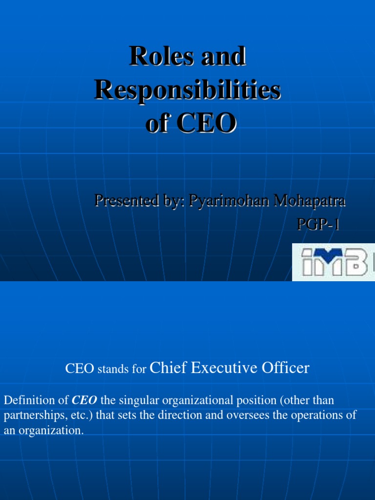 CEO Roles and Responsibilities Explained | PDF | Chief Executive ...
