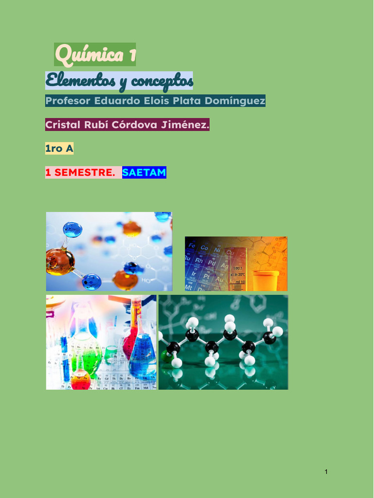 Química 1 Elementos y Conceptos.profesor Eduardo Elois Plata Domínguez