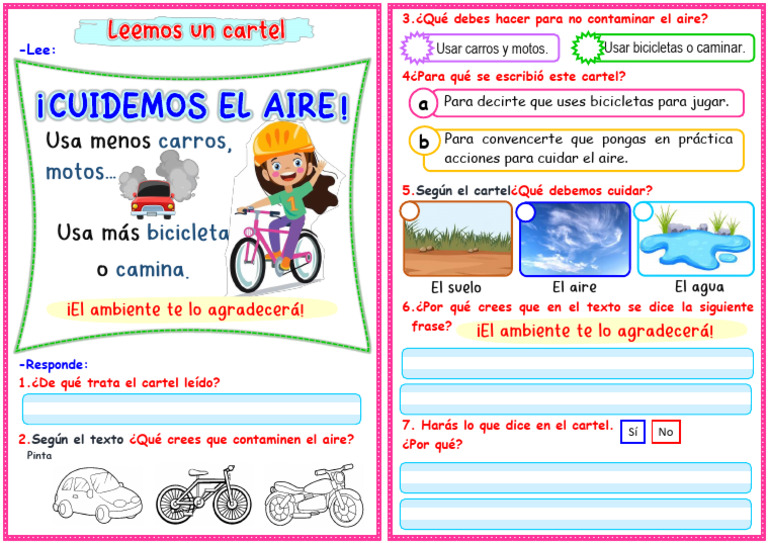 Ficha Leemos Carteles Sobre El Cuidado Del Medio Ambiente Maestra Janet ...
