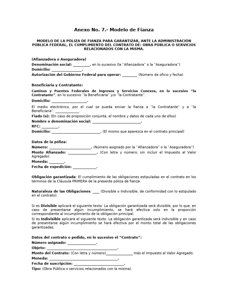 16 - Anexo 7.-Modelo Fianza Cumplimiento | PDF