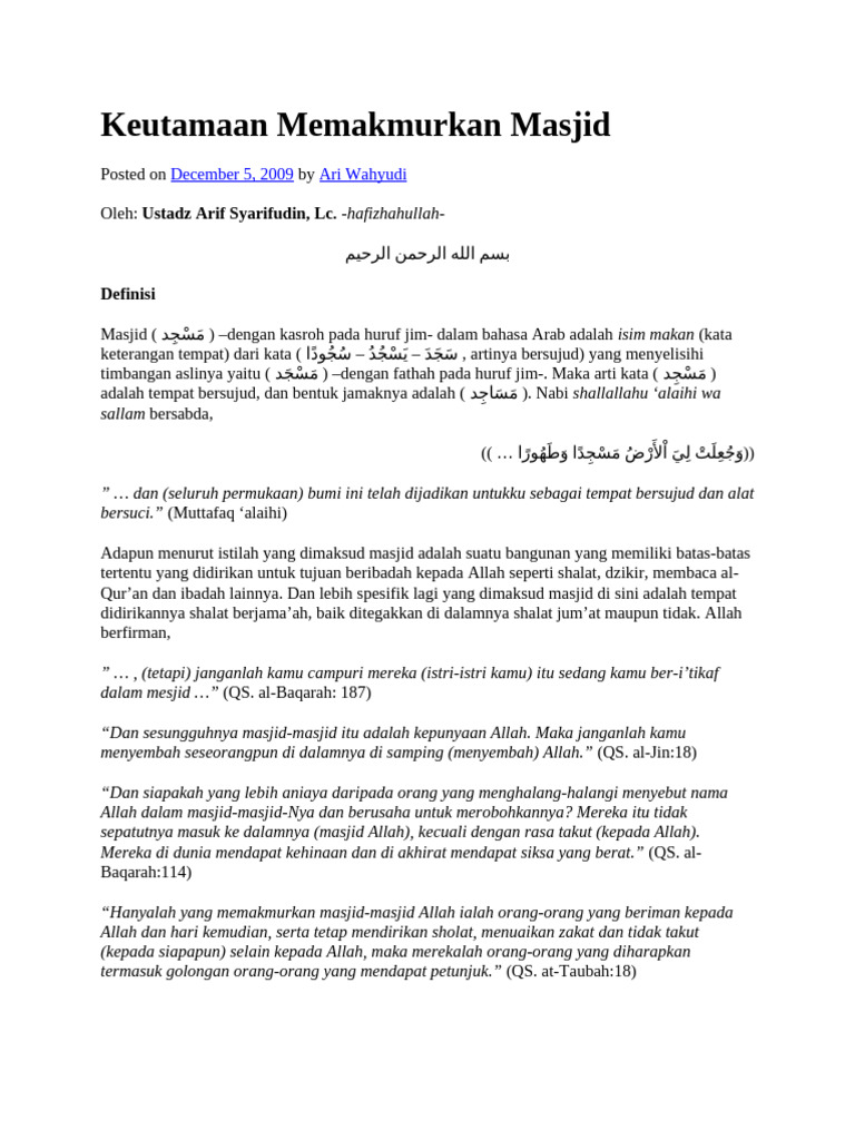 Memakmurkan Masjid Pdf