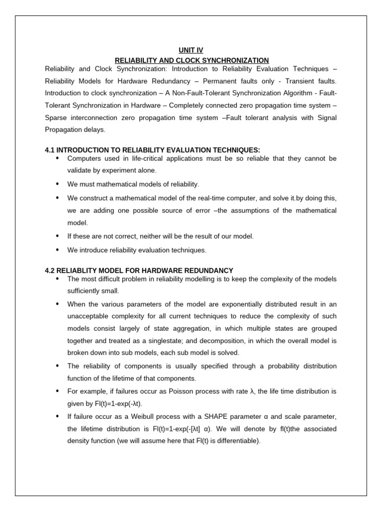 Reliability and Clock Synchronization Techniques | PDF | Reliability ...