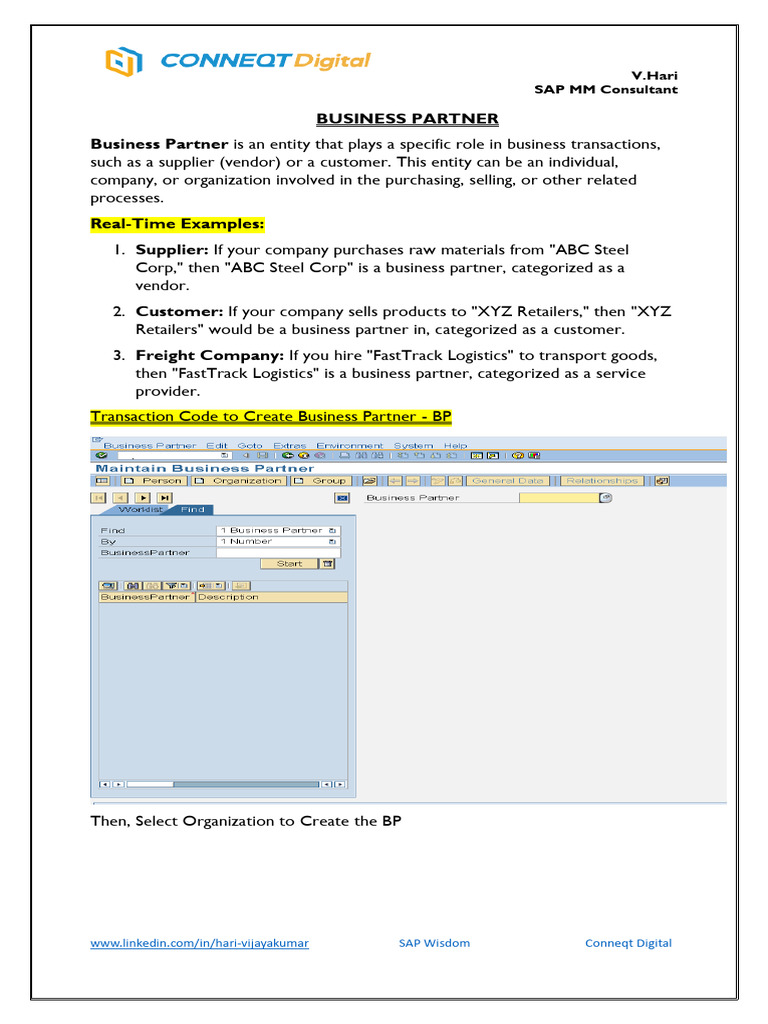 Business Partner Business Partner Is An Entity That Plays A Specific ...