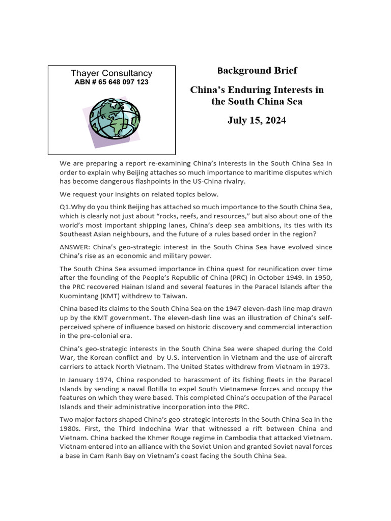 China's Strategic Interests in the South China Sea | PDF | South China ...