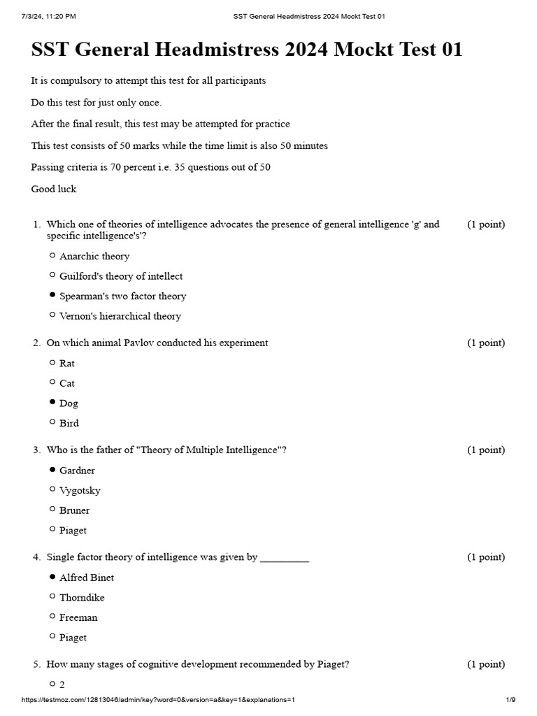 SST Gen HM 2024 Mockt Test 1 | PDF
