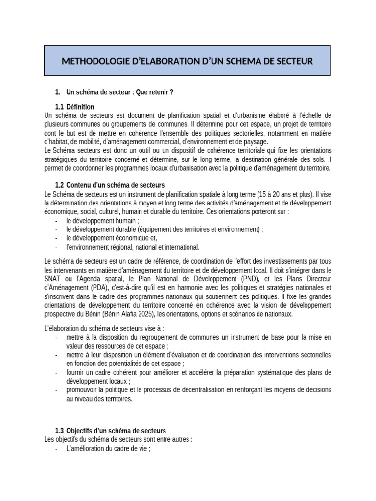 Méthodologie D'élaboration Schéma Secteur-1 | PDF