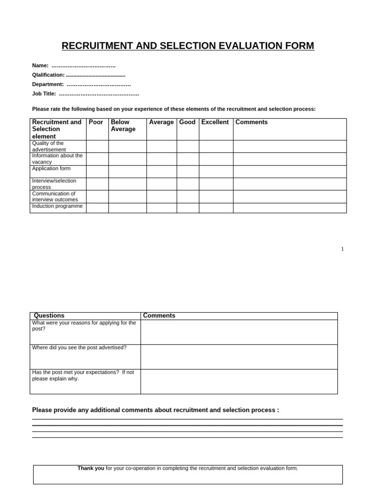 Evaluation Form Successful Candidate | PDF | Career & Growth | Finance ...
