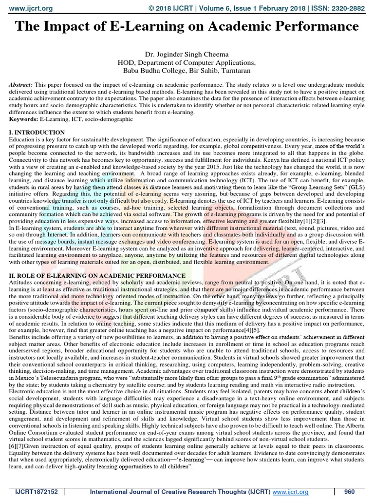 The Impact of E Learning On Academic Per | PDF