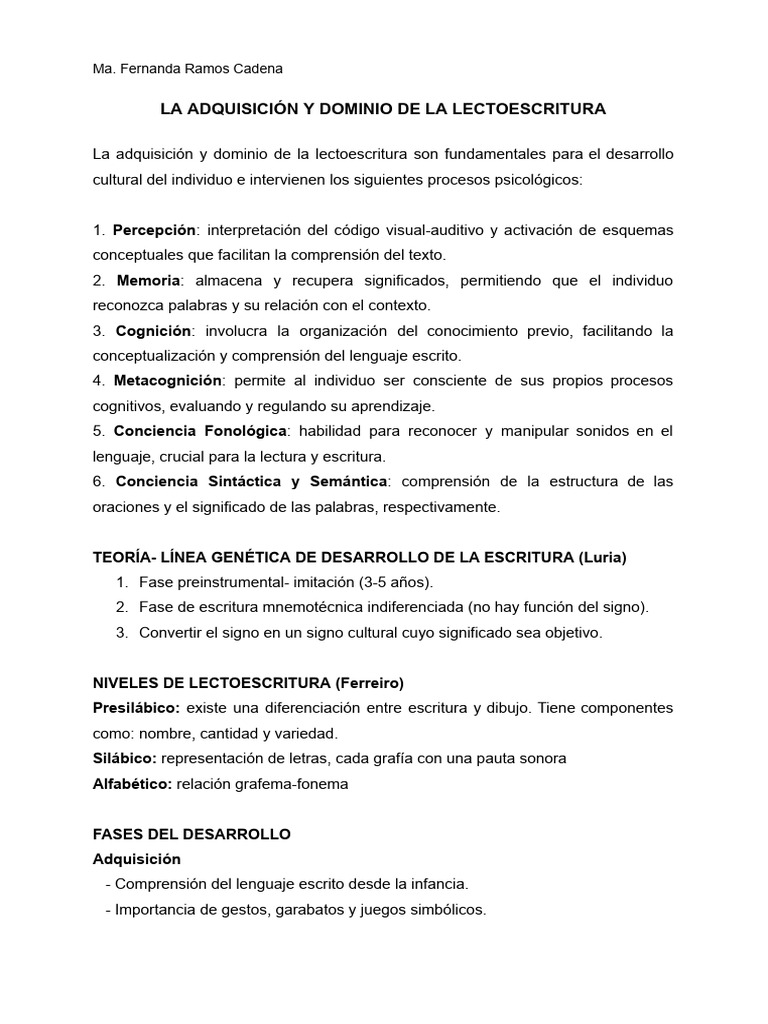 La adquisici n y dominio de la lectoescritura pdf