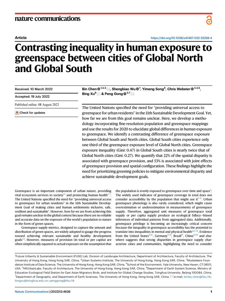 Contrasting Inequality in Human Exposure To Greenspace Between Cities ...