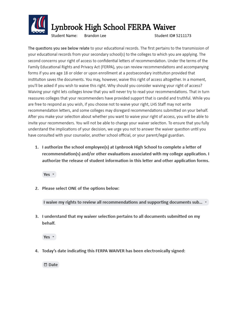 FERPA Waiver | PDF