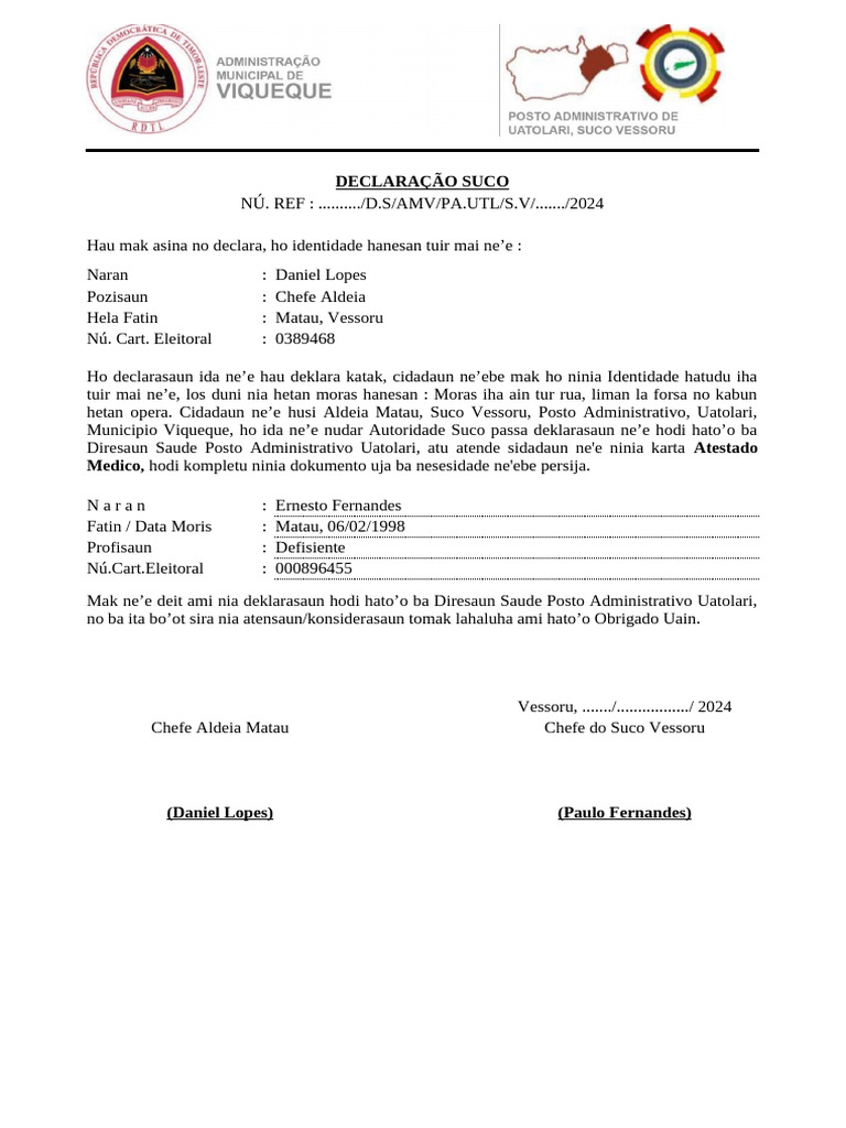 Declaração Suco - RDTL | PDF