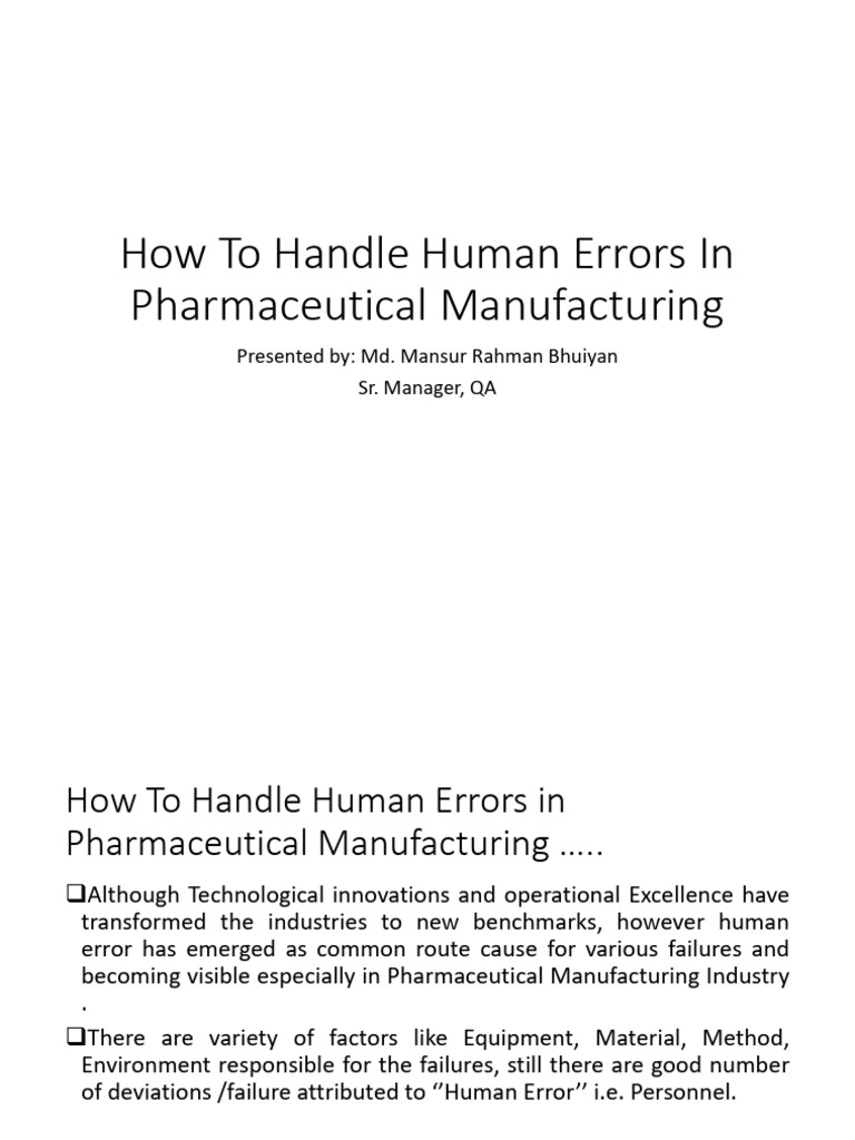 How To Handle Human Error in Pharma MFG | PDF
