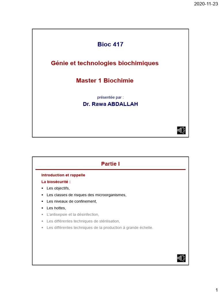 Bioc 417 - Chapitre 1 - S2 | PDF